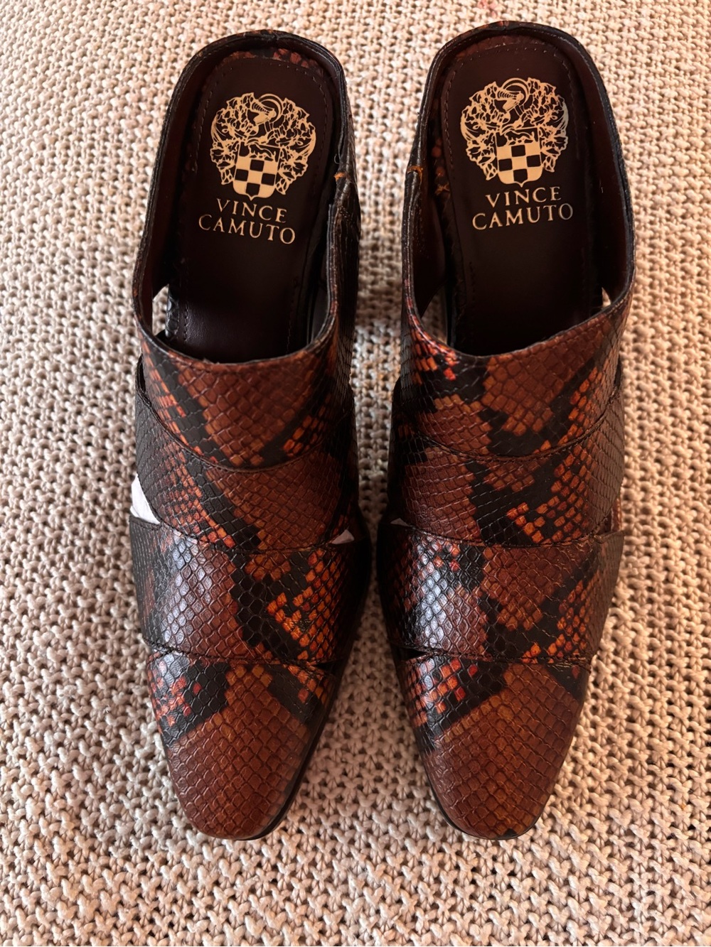 Vince Camuto Women's Brown Snake-Print Slip-On Mules Size 8.5